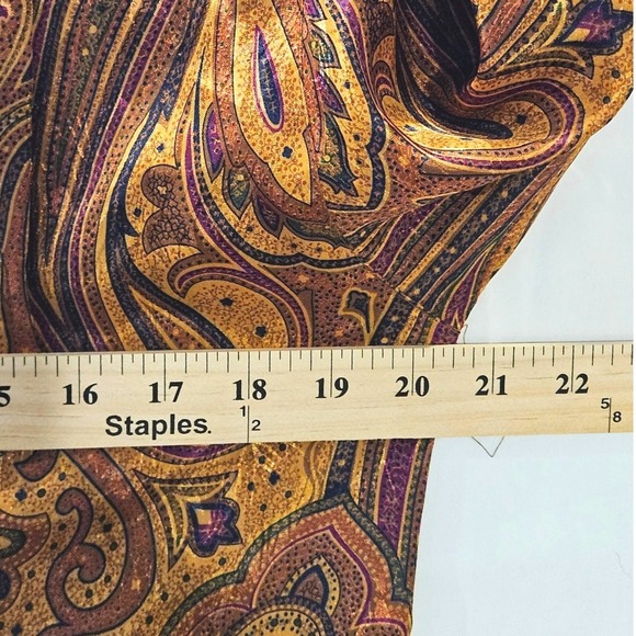 Vtg Edena Pour Le Roy Sz6 Brown Silk Gold Paisley Print Blouse Shirt & Scarf 424 - Picture 6 of 8